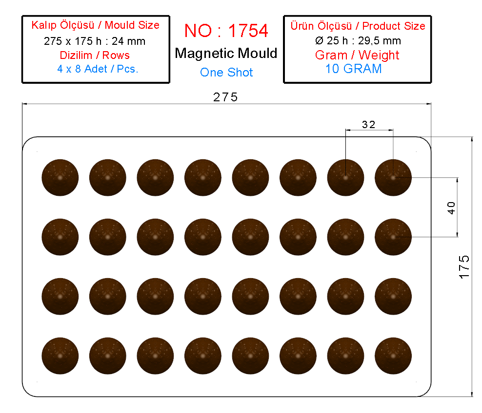 Chocolate Mould Truffle No.1754/ 10g / 32 pcs