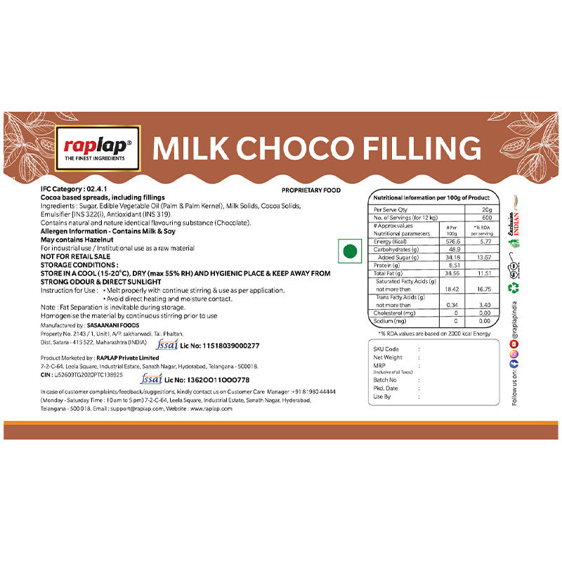 Raplap Milk Choco Filling 1Kg